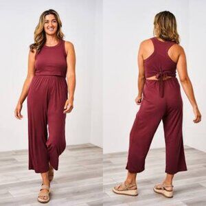 Latched Mama Ribbed Tie Back Nursing Jumper in Berry